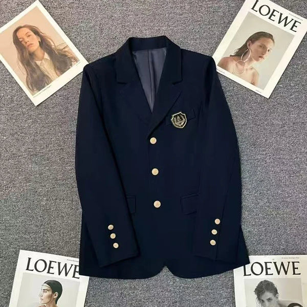 Japanese Uniform Women Blazer Jacket Spring Ladies Office Suit Coat Bf Loose Lapel Casual Buttons Outerwear