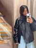 Women's Black PU Leather Jacket Stand Collar Sleeve Sleeve Asymmetric Button Front Elastic Hem Casual Autumn Outerwear