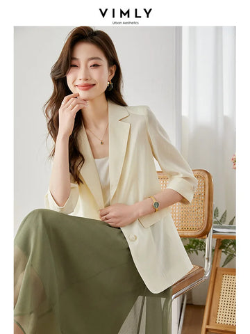 Casual Lyocell Suit Blazers Women Autumn Transparent Lightweight Three Quarter Sleeve Office Ladies Blazers