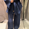 Casual Women Shirt Pant Set V-Neck Lace Up Loose Long Sleeve Top Wide Leg Trousers Suit Spring Autumn Chic Lady Outfits