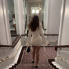 Sexy V Neck White Slim Dress Flare Sleeve Lace Lapel Design Female Bodycon Shirt Dress Office Style Club Chic Wrap Skirts