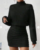 Women's Autumn Winter High Neck Knitted Sweater Dress Female Casual Solid Loose Long Sleeve Warm Mid Length Dresses