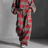 Retro Contrast Plaid Print Sportswear Set Woman Casual O Neck Top Sweatshirt+Wide Leg Pants Outfit Autumn Long Sleeve 2pcs Suits