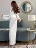 Sexy Maxi Dress Women Shoulder Padded Zip Wrapped Bandage Long Sleeve Slit Elegant Solid Office Simple Skinny Bodycon
