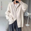 Double Zipper Turn-Down Collar Knitted Cardigan coat for women chic Thickened Loose lapel sweater jackets 26D5571