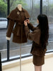 French Casual Retro Tweed Two Piece Set Women Autumn Winter Slim Double Breasted Cape Coat + Belted Skirt Elegant Vintage Outfit