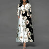 Women's Casual Dress, Plus Size Floral Print Long Sleeve Round Neck Cut Out Maxi Dress With Pockets