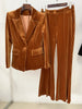 High Street F/W Designer Suit Set Women's Single Button Velvet Blazer Flare Pants Set 2pcs