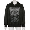 Y2K Gothic Butterfly Print Zip Up Women Hoodies Winter Grunge Skeleton Sweatshirt Casual Hooded Jacket Streetwear Hoodie
