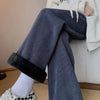 Autumn Winter Loose All-match Corduroy Pants Elastic Waist Solid Fleece Casual Straight Pants Vintage Women Clothing
