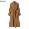 Women Autumn Corduroy Dress Casual Long Sleeve Buttons Up Sundress Solid Loose Holiday Vestido Kaftan Vintage Shirt Dress
