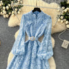 Spring Autumn High End Elegant Birthday Party Women's Dress French Hook Flower Single Breasted Slim Lace Long Dress S89