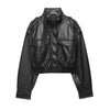 Women Large Front Pocket Jacket Vintage Solid Turtleneck Long Sleeve Zipper Faux Leather Jacket High Street Lady Coat