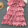High End Party Ruffles Runway Dresses Women Lantern Sleeve Lace-up Loose Stretch Celebrity Beautiful Long Dress