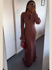 Pleated Wavy Knit Maxi Dress For Women Lace-up Long Sleeve Loose Casual Sweater Dress Female Party Clothes Solid Elegant