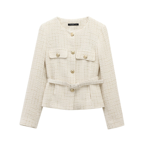 Women Tweed Single Breasted Elegant Jackets Coat Long Sleeve Plaid Jacket Woman Clothing Outdoor Clothes 2409113