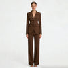 Women's Waist-Cinched Blazer 2-Piece Set (Brown/White/Black/Navy/Burgundy) Elegant Formal Office Wide-Leg Pants Outfit