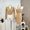Commuter Knitted Dress Spring Autumn Elegant Two Pieces Set Hip-wrapped Short Striped Cardigan And Dress J408
