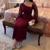 Elegant Temperament Long Sleeved Dress Lace Slim Fit Women's Party Dress Fall Asymmetrical High Waist Draped Banquet Dress Mujer