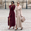 Women Oversized Lapel Woolen Long Coat Double Breasted Slim Waist Maxi Overcoat Elegant Autumn Winter Street Daily Outerwear