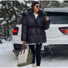 Women's Winter Jacket Hooded Drawstring Zipper Stand-Up Collar Lace Up Winter Jacket Female Loose Casual Chic Jackets For Ladies