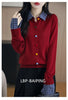 Fake Two Piece Spliced Sweater Jacket Women Autumn Long Sleeve Loose Shirt Collar Knitted Cardigan Ladies Casual Knit Female