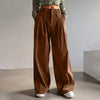 Spring Autumn Loose-Fitting Corduroy Trousers Women's Solid Color Button Pocket Corduroy Wide-Leg Pants Straight Pants