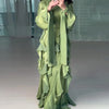 early autumn turtleneck full sleeves shinny ruffles pullover Arabic styles floor length vacation dress female vestido