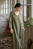 Vintage Women Ramie Cotton Dresses V-Neck Long Sleeve Spring Robes Loose Chinese Style Tie-dye A-Line Dress