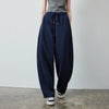 Women's Soft Cotton Curved Leg Long Pants Fall High Waist Drawstring Loose Wide Leg Pear Shape Friendly