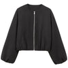 Women's Cropped Loose Jackets Red Grey Off White Black Outerwear Oversized Zip Up Long Sleeve Top Chic Bomber Baseball Coat