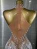 White Golden Color Women Sexy Off the Shoulder Shining Sequins Beading Bodycon Mid-calf Dress Birthday Photoshoot Stage Wear