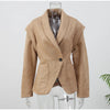 Vintage Oversized Suede Leather Jacket Women Shoulder Pad Full Sleeve One Button Coat autumn Lady Chic Bomber Streetwear