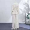 Casual Solid Shirt Trouser Suits Women Full Sleeve Lace Up Lapel Top Wide Leg Pants Lady Set Autumn Female Suit