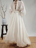 Loose Sheer Spliced Folds Sexy Dresses for Women V Neck Long Sleeves High Waist Dress Female Clothing