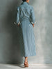 Elegant Striped Print Shirt Dress for Women Casual Turn Down Collar Color Blocking Pocket Long Dresses Graceful Robe