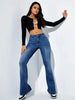 Women Flare Stretch Moustache Jeans Skinny Bell Bottom High Waist Gray Denim Pants Lady Classic Y2K Punk Long Trousers
