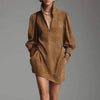 Fall Retro Solid Suede Mini Short Dresses Sexy Zipper Turtleneck Slim Pullover Dress Winter Lantern Sleeve Pockets Woman Clothes