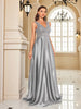 Elegant Sequins Evening Dress For Women Deep V-neck Satin Prom Party Green Dress Floor Length Blue Formal Gowns