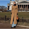 Chic Suede Women's Windbreaker Leather Patchwork Turn-Down Collar Single Breasted Waist-Closed Long Coat Autumn Lady Jacket