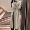 Side Slit Knitted Dress Women Autumn Winter Loose O Neck Pullover Oversize Long Sweater Dress Korean Solid Color Dresses