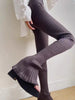 American Retro Wood Ears Cuff Ribbed Knitting Flare Pants Woman High Waist Stretch Slim Skinny Trousers Legging Bottom
