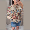 Women Cropped Floral Print Jacket Stand Collar Long Sleeve Button Front Pockets Vintage Loose Short Coat Autumn Chic Blazer