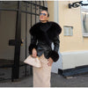 Women's Fur Patchwork Leather Jackets Furry Collar Slim Buttons Full Sleeve Female Coat Autumn Lady Street Outerwear