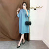 Women Pleated Single Breasted Dress Stand Theree Quarter Sleeve Tide Spring 2F0095
