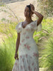 Women White Floral Print Puff Sleeve Blazer Collar Peplum Mermaid Midi Dress Elegant Casual Gown Bridesmaid Wedding Sundress