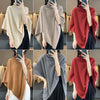 Women's 100% Wool Knitted Poncho Shawl Cloak Bat Sleeve High Collar Irregular Loose Warm Soft Pullovers Autumn Winter Outerwear