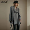 Contrast Color Ribbon Blazer Women's Notched Collar Loose Single Button Long Sleeves Split Suit Jacket