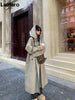Spring Autumn Long Oversized Light Khaki Trench Coat for Women with Hood Double Breasted Loose Casual Overcoat