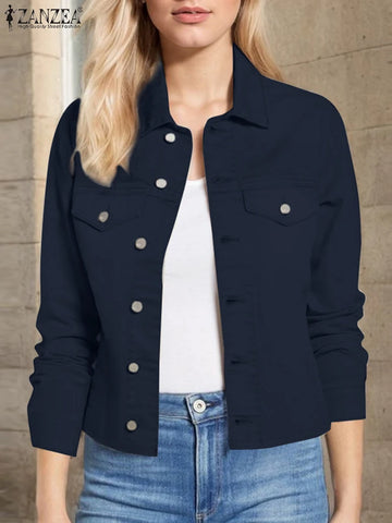 Women Daily Outerwear Long Sleeve Work Wear Casual Solid Color Coats Button Up Spring Turn-down Collar Thin Jackets